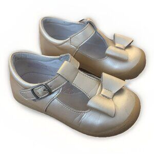 L’ Amour Emma Bow Mary Jane Leather Shoes Champagne Toddler Girl Size 9 Preppy
